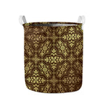 Gold And Brown Thai Pattern Print Collapsible Laundry Basket