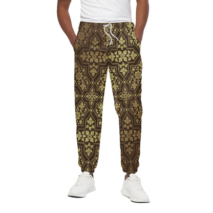 Gold And Brown Thai Pattern Print Cotton Pants
