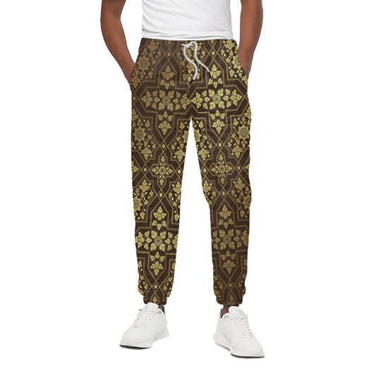 Gold And Brown Thai Pattern Print Cotton Pants