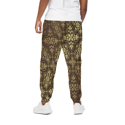 Gold And Brown Thai Pattern Print Cotton Pants