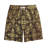Gold And Brown Thai Pattern Print Cotton Shorts