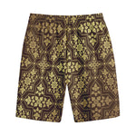 Gold And Brown Thai Pattern Print Cotton Shorts