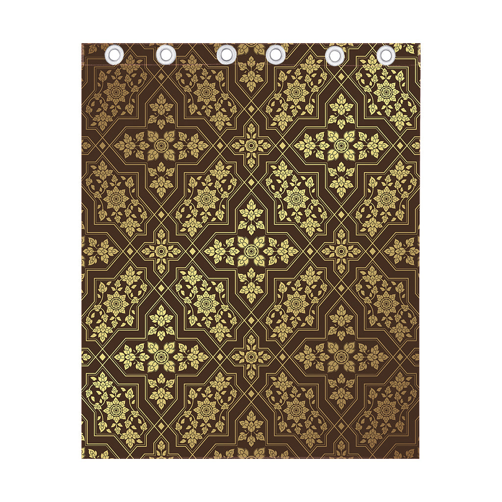 Gold And Brown Thai Pattern Print Curtain
