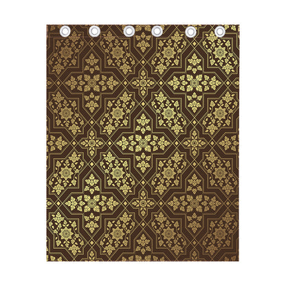 Gold And Brown Thai Pattern Print Curtain