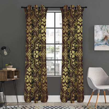 Gold And Brown Thai Pattern Print Curtain