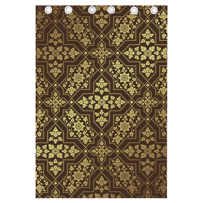 Gold And Brown Thai Pattern Print Curtain
