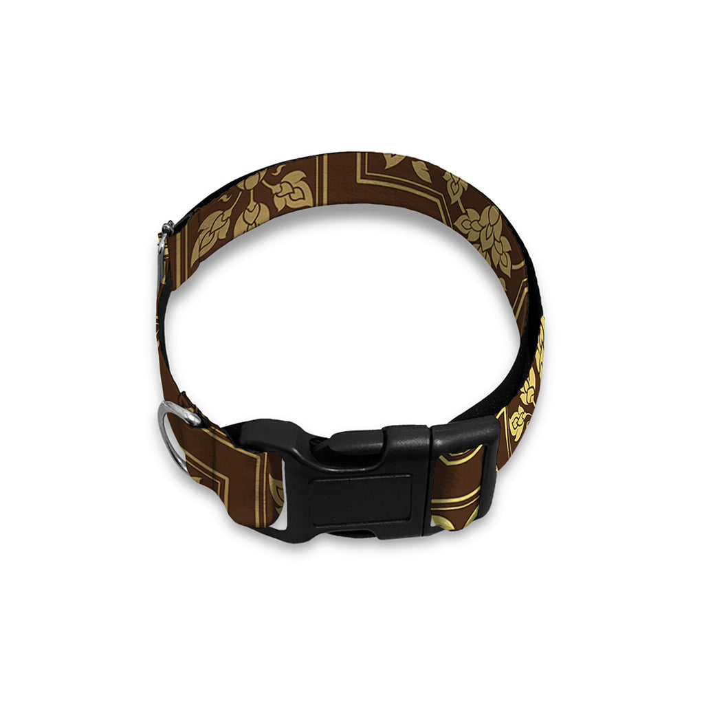 Gold And Brown Thai Pattern Print Dog Collar