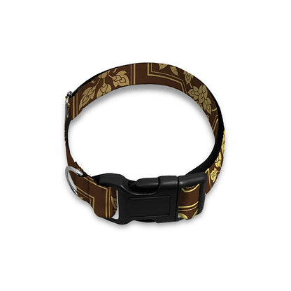 Gold And Brown Thai Pattern Print Dog Collar