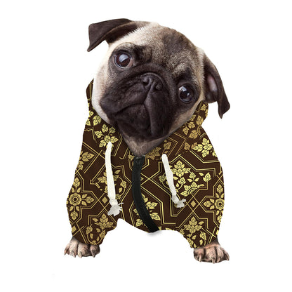 Gold And Brown Thai Pattern Print Dog Zip Up Hoodie
