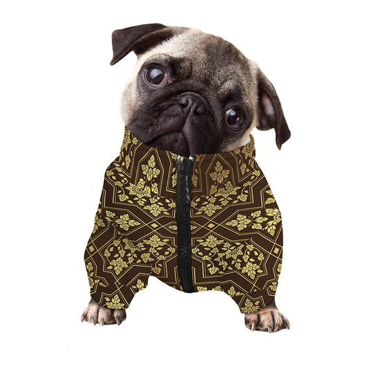 Gold And Brown Thai Pattern Print Dog Zip Up Jacket