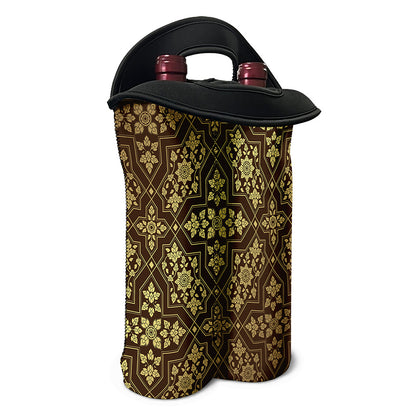 Gold And Brown Thai Pattern Print Double Neoprene Wine Tote