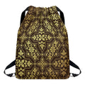 Gold And Brown Thai Pattern Print Drawstring Backpack