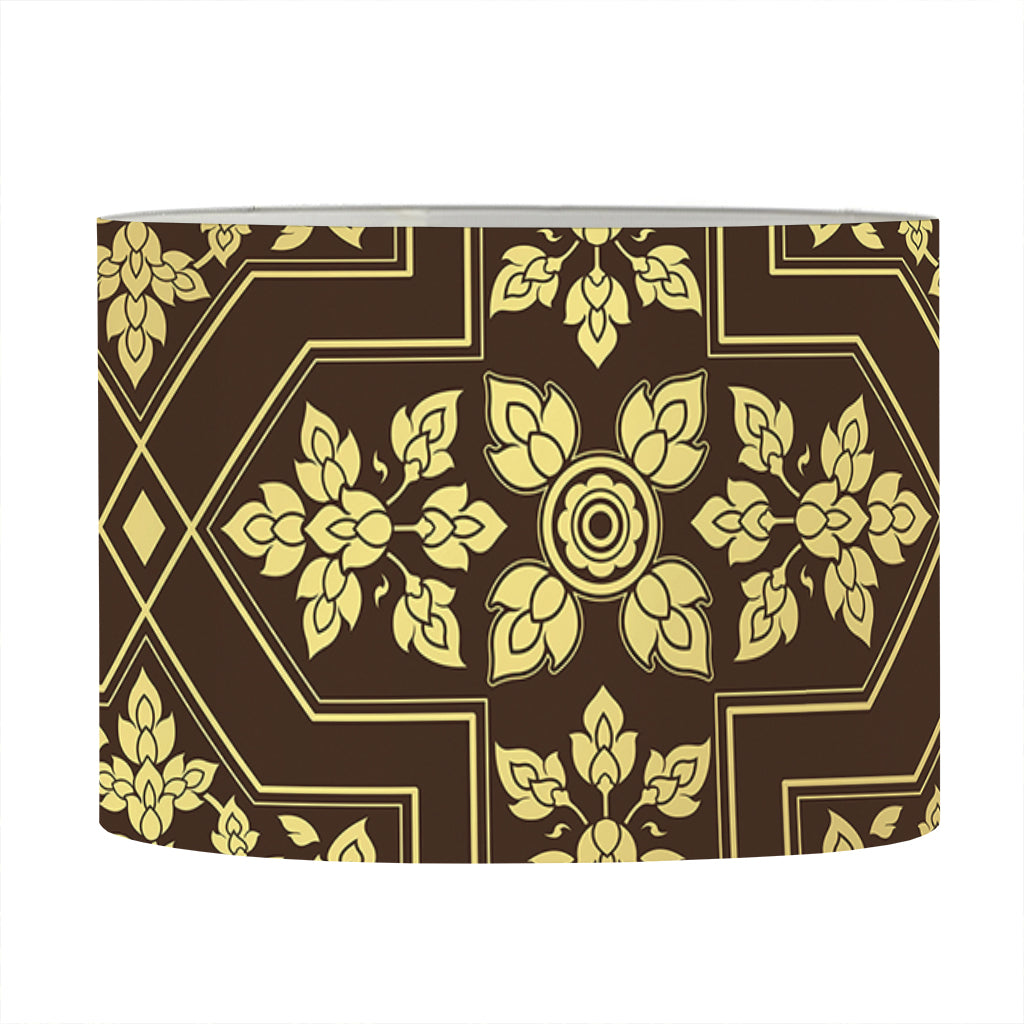 Gold And Brown Thai Pattern Print Drum Lamp Shade