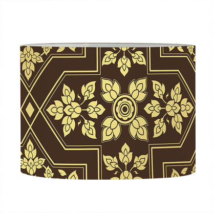 Gold And Brown Thai Pattern Print Drum Lamp Shade