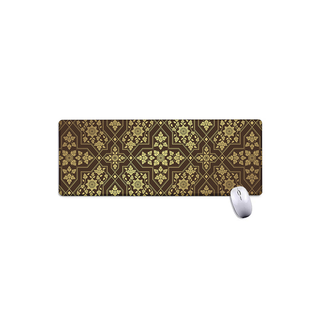 Gold And Brown Thai Pattern Print Extended Mouse Pad