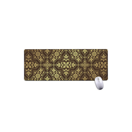 Gold And Brown Thai Pattern Print Extended Mouse Pad