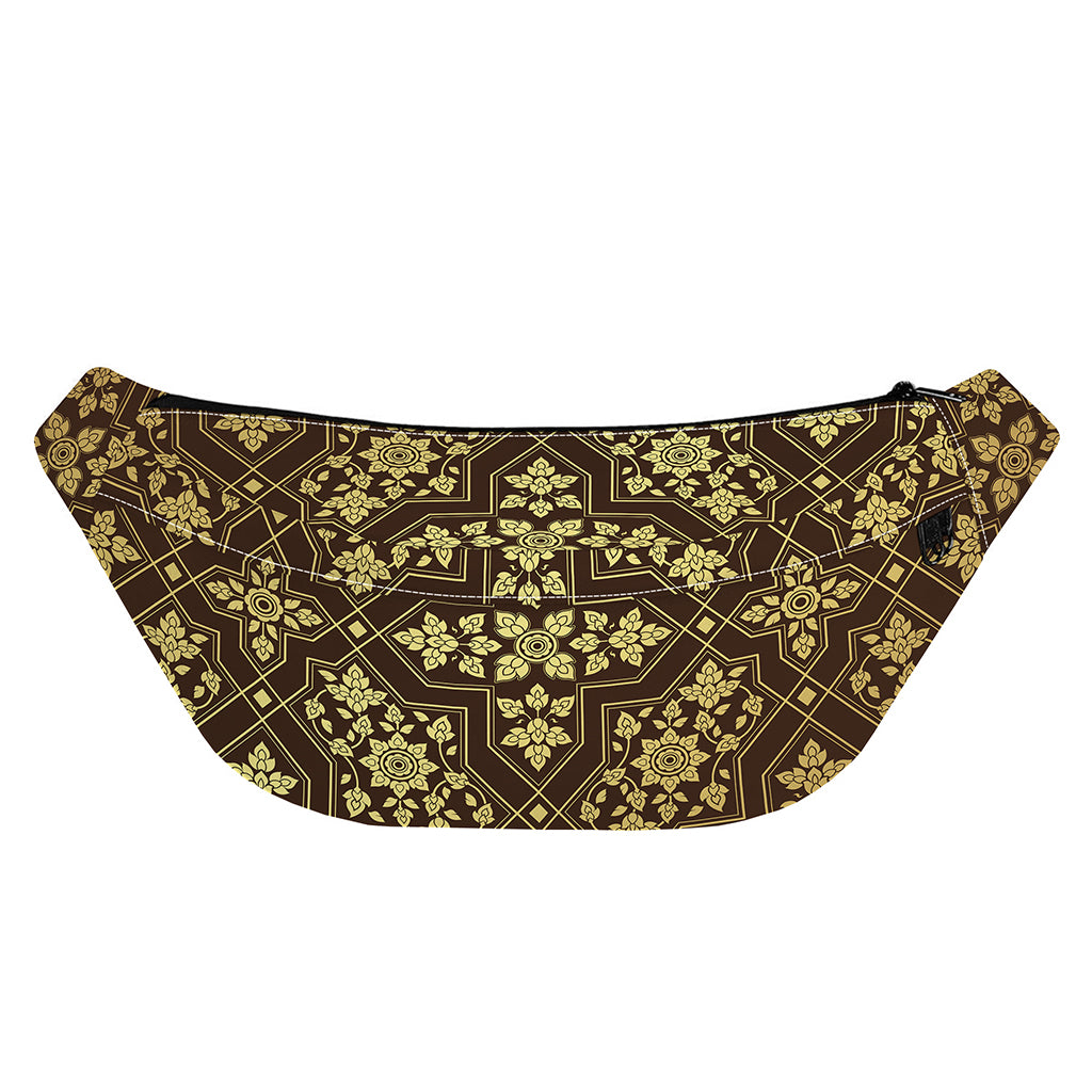 Gold And Brown Thai Pattern Print Fanny Pack