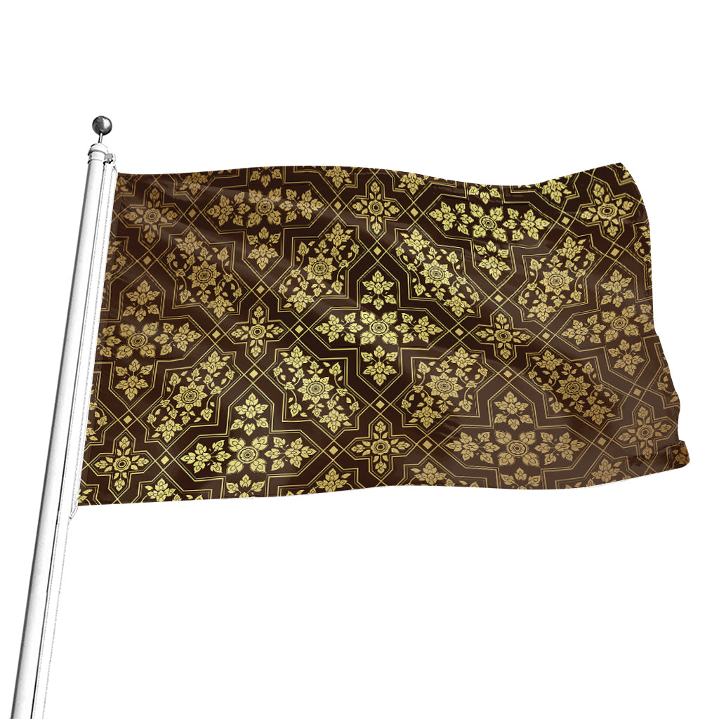Gold And Brown Thai Pattern Print Flag