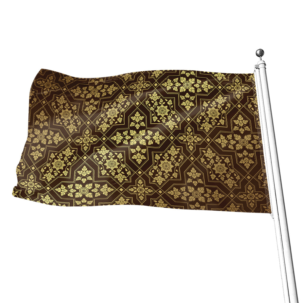 Gold And Brown Thai Pattern Print Flag