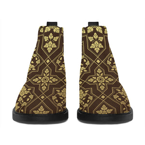 Gold And Brown Thai Pattern Print Flat Ankle Boots