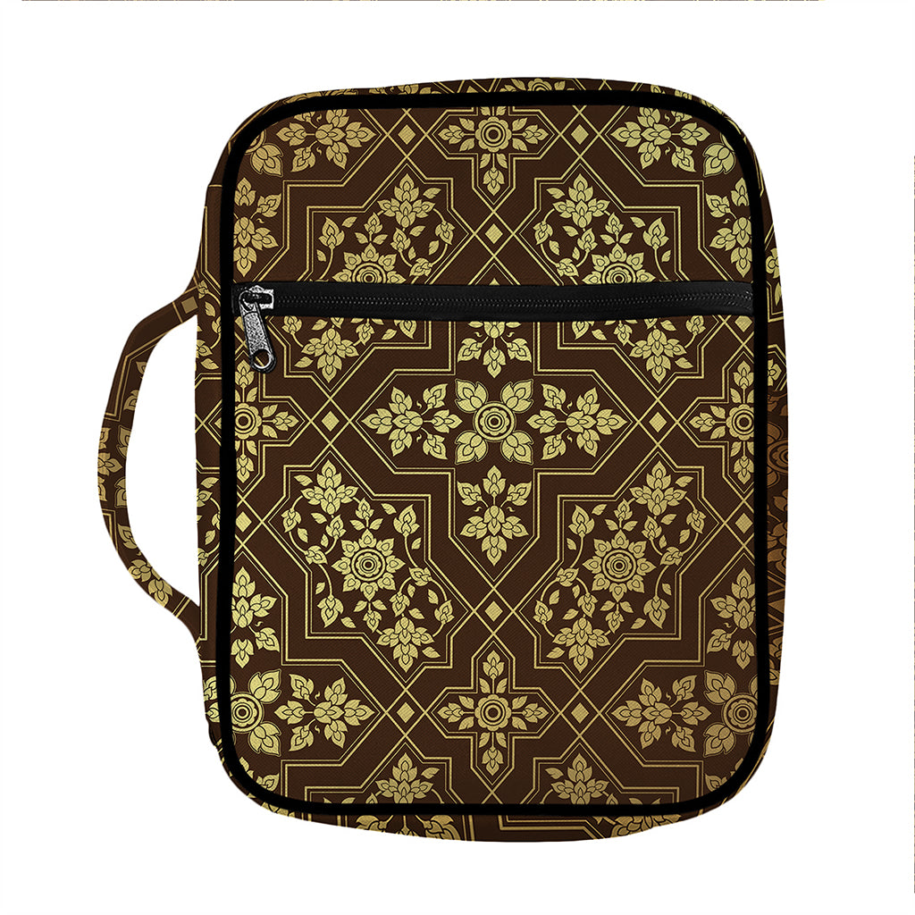Gold And Brown Thai Pattern Print Front Pocket Bible Bag