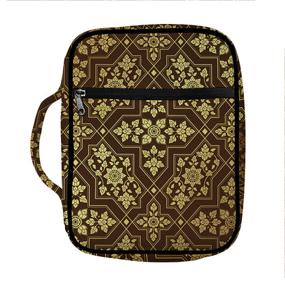 Gold And Brown Thai Pattern Print Front Pocket Bible Bag