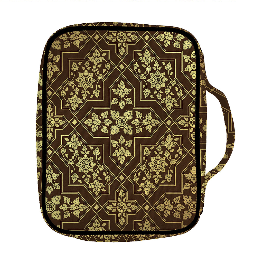 Gold And Brown Thai Pattern Print Front Pocket Bible Bag