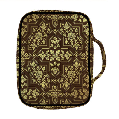 Gold And Brown Thai Pattern Print Front Pocket Bible Bag