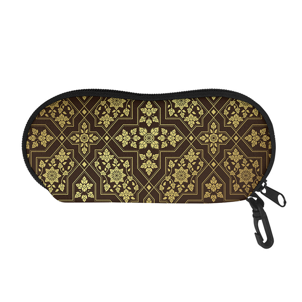 Gold And Brown Thai Pattern Print Glasses Case