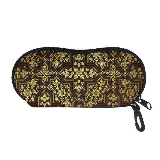 Gold And Brown Thai Pattern Print Glasses Case