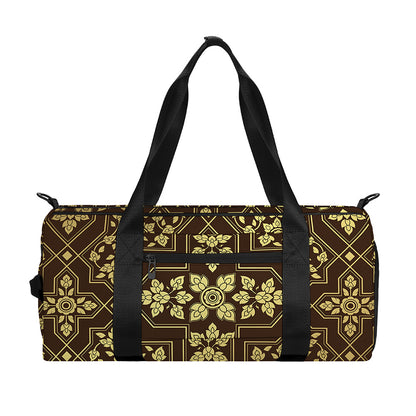 Gold And Brown Thai Pattern Print Gym Bag
