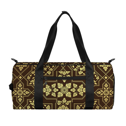 Gold And Brown Thai Pattern Print Gym Bag