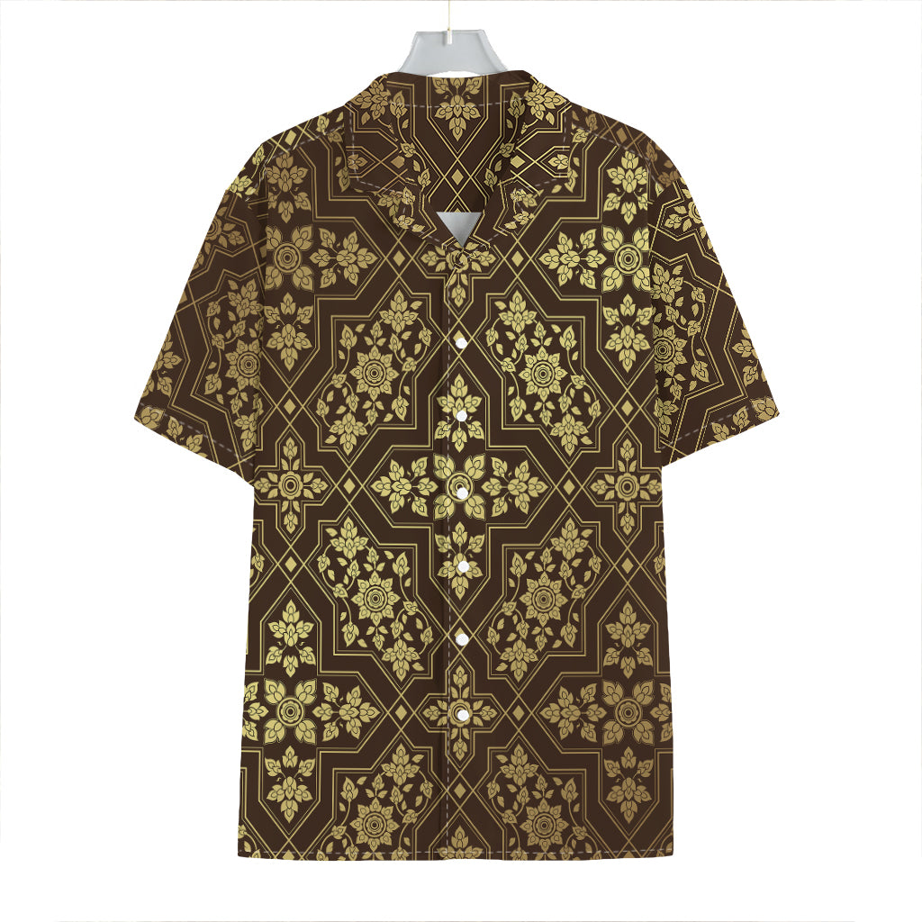 Gold And Brown Thai Pattern Print Hawaiian Shirt