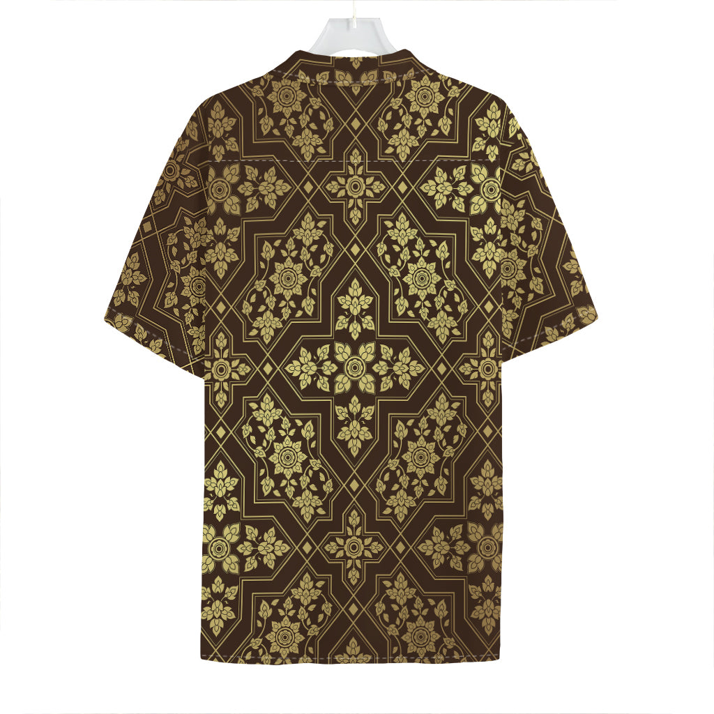 Gold And Brown Thai Pattern Print Hawaiian Shirt