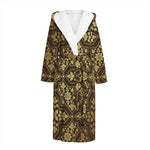 Gold And Brown Thai Pattern Print Hooded Bathrobe