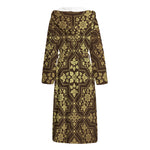 Gold And Brown Thai Pattern Print Hooded Bathrobe