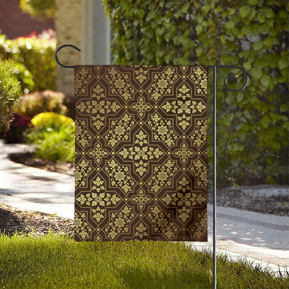 Gold And Brown Thai Pattern Print House Flag