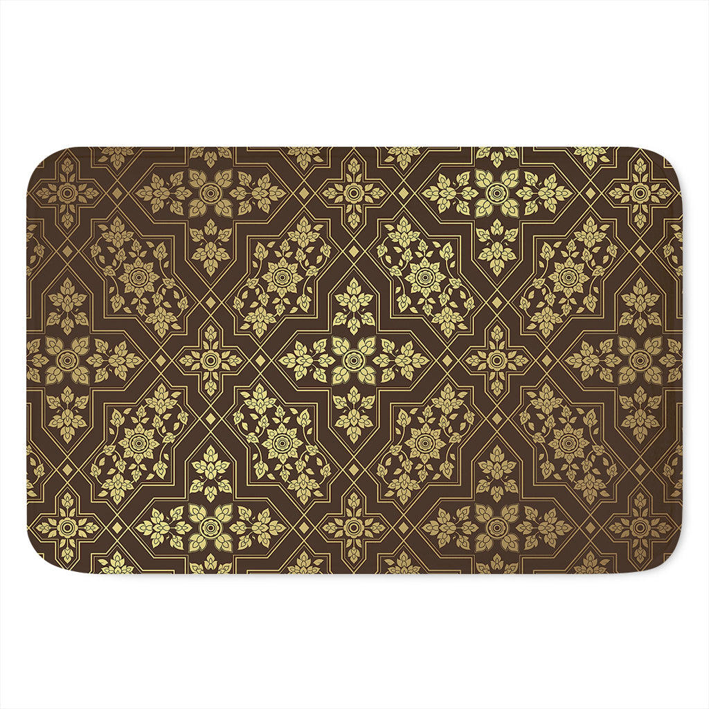 Gold And Brown Thai Pattern Print Indoor Door Mat