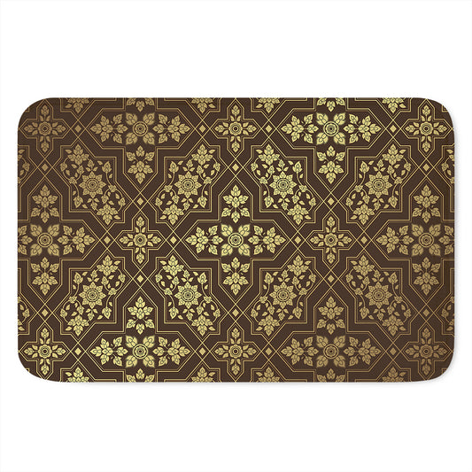 Gold And Brown Thai Pattern Print Indoor Door Mat