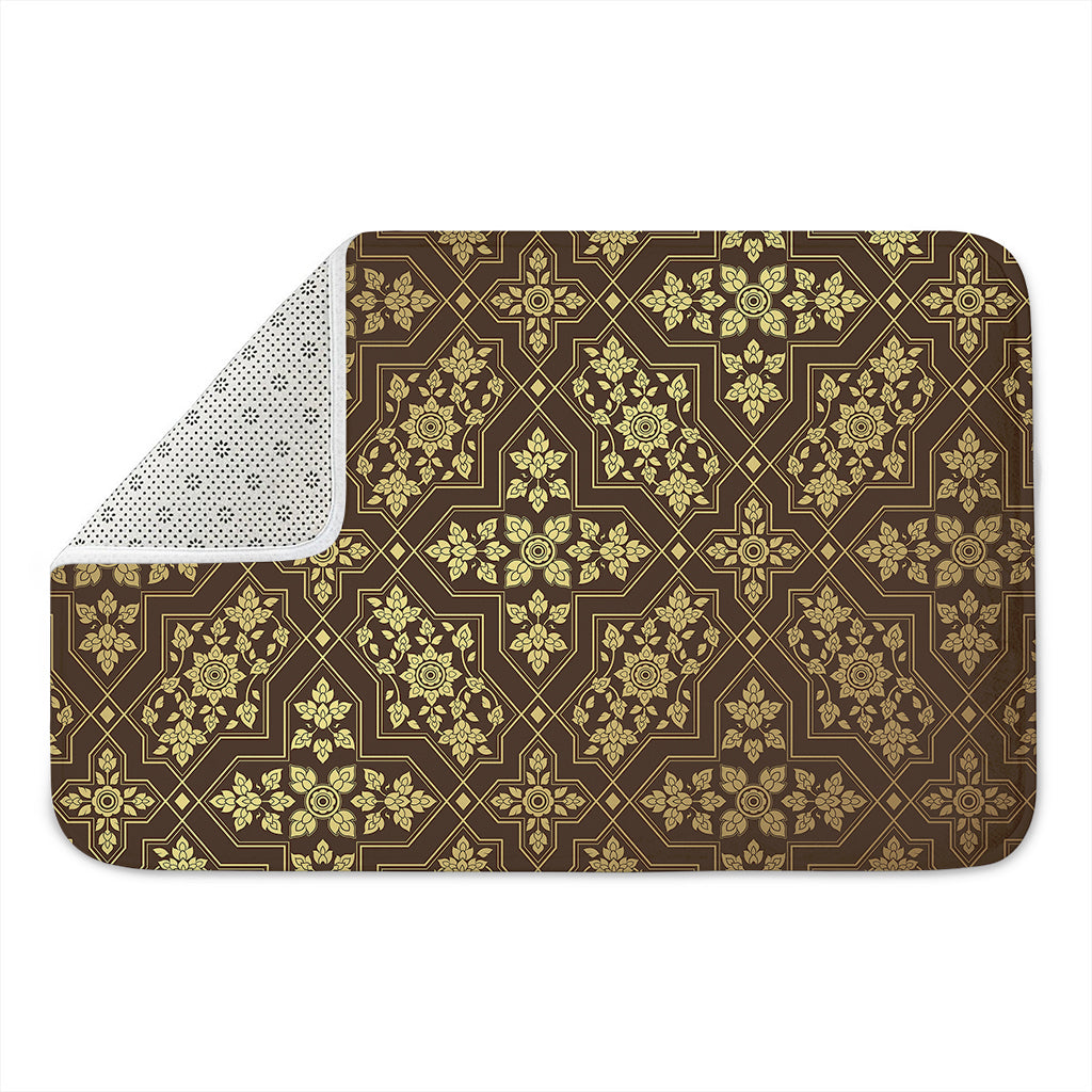 Gold And Brown Thai Pattern Print Indoor Door Mat