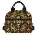 Gold And Brown Thai Pattern Print Insulated Lunch Bag