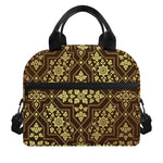 Gold And Brown Thai Pattern Print Insulated Lunch Bag