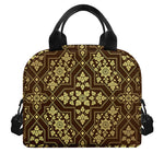 Gold And Brown Thai Pattern Print Insulated Lunch Bag