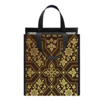 Gold And Brown Thai Pattern Print Insulated Lunch Tote