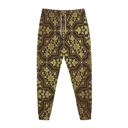 Gold And Brown Thai Pattern Print Jogger Pants