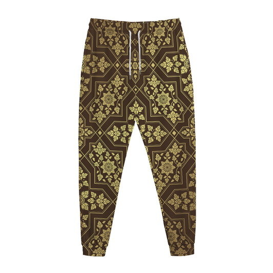 Gold And Brown Thai Pattern Print Jogger Pants
