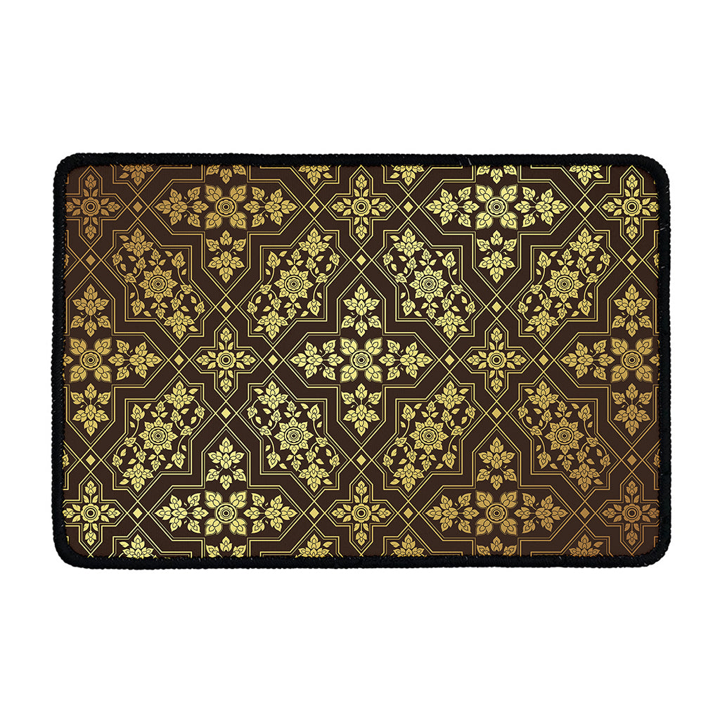 Gold And Brown Thai Pattern Print Kitchen Mat