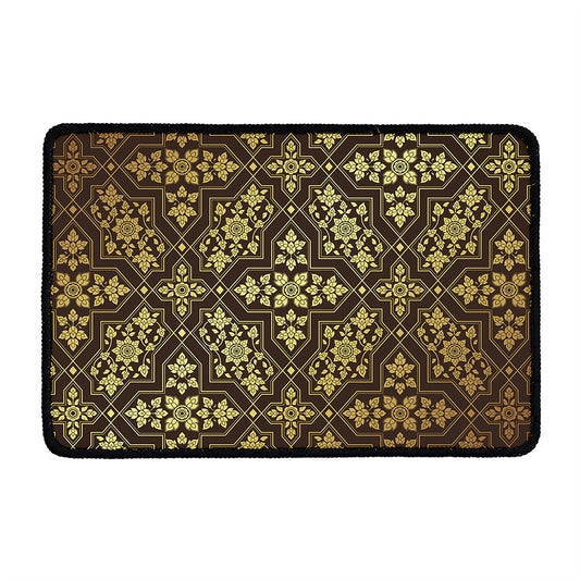 Gold And Brown Thai Pattern Print Kitchen Mat