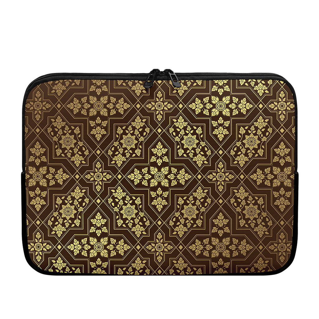 Gold And Brown Thai Pattern Print Laptop Sleeve