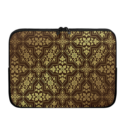 Gold And Brown Thai Pattern Print Laptop Sleeve